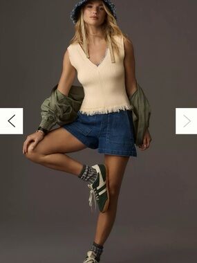 Anthropologie Cream Ribbed V-Neck Sleeveless Knit